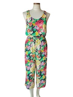 Vintage Clovis Ruffin Floral Sleeveless Jumpsuit Romper
